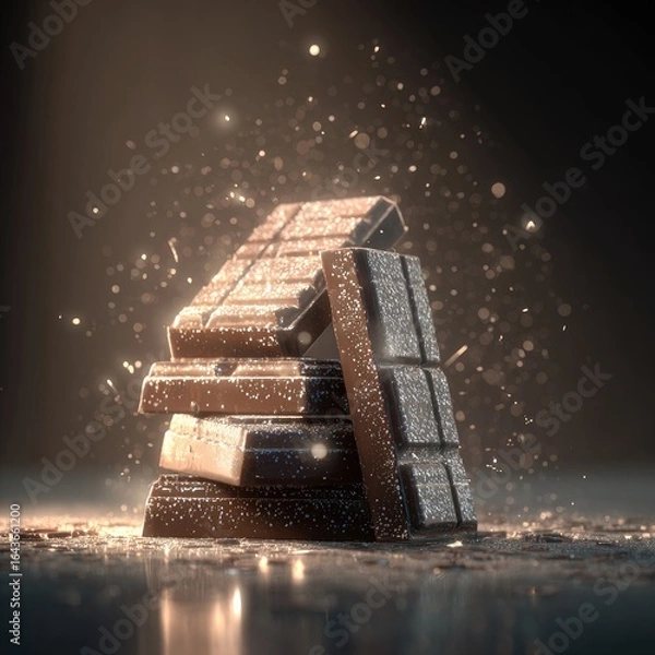 Obraz Stacked chocolate bars, glittering with sprinkled sugar