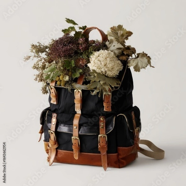 Obraz Black canvas backpack with dried flowers