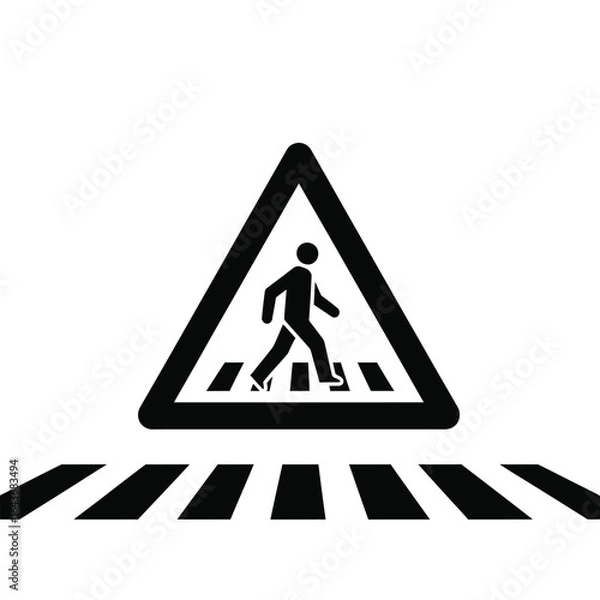 Fototapeta Pedestrian Crossing Warning Sign Icon with Zebra Crossing Lines Illustration for Road Safety Awareness