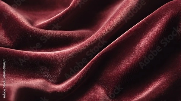 Fototapeta A close-up of rich burgundy velvet fabric, showcasing its luxurious texture and flowing folds.