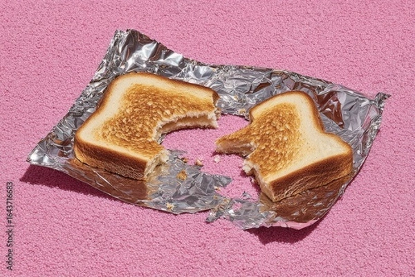 Obraz A bitten toasted sandwich on foil