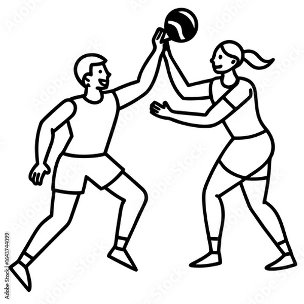 Obraz People play Vollyball line art vector