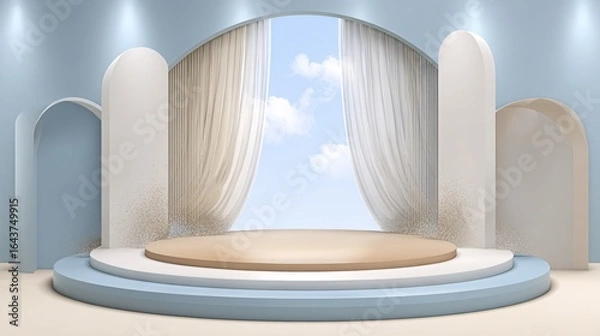 Fototapeta Minimalist Round Stage Mockup in Elegant Neutral Tones for Modern Events