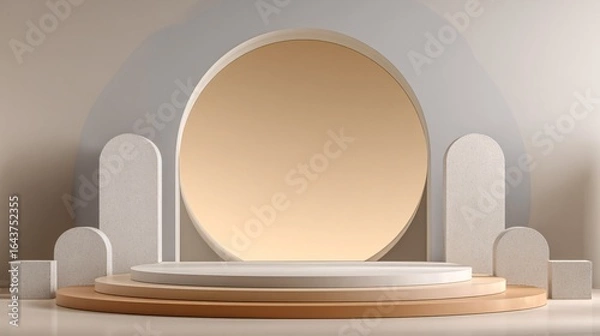 Fototapeta Minimalist Round Stage Mockup in Elegant Neutral Tones for Modern Events
