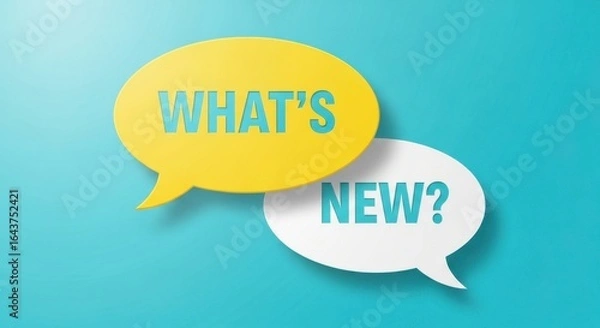 Obraz Two speech bubbles with the text Whats New on a blue background representing conversation and inquiry