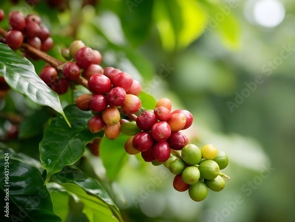 Obraz "Coffee Bean Harvest on Lush Tree"