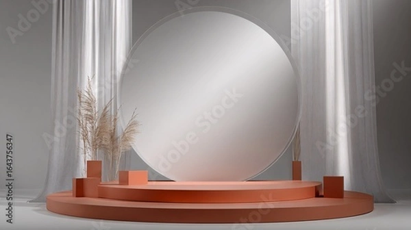 Fototapeta Minimalist Round Stage Mockup in Elegant Neutral Tones for Modern Events