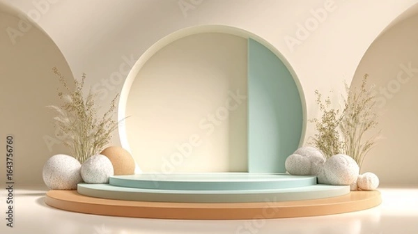 Fototapeta Minimalist Round Stage Mockup in Elegant Neutral Tones for Modern Events