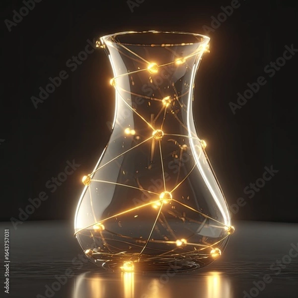 Obraz Clear glass vase, adorned with glowing golden lights and beads