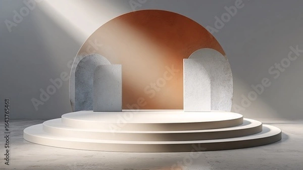 Fototapeta Minimalist Round Stage Mockup in Elegant Neutral Tones for Modern Events