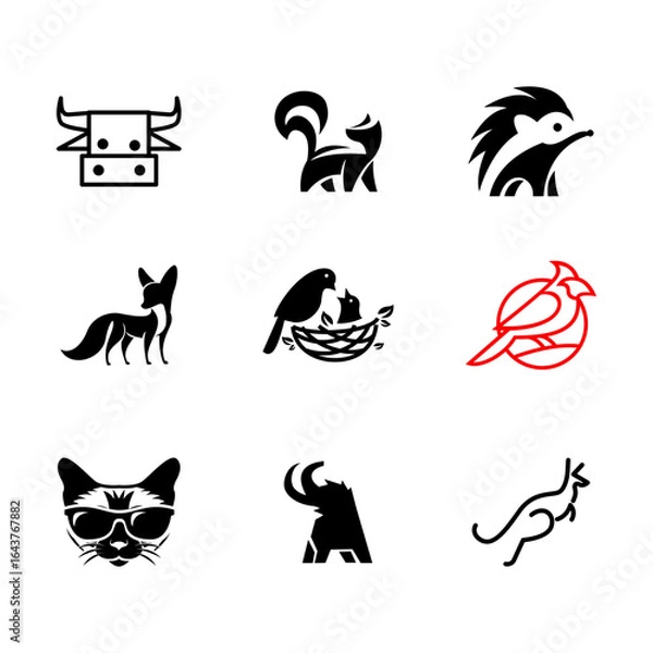 Fototapeta Set of Animal Vector Graphics in Black and Red