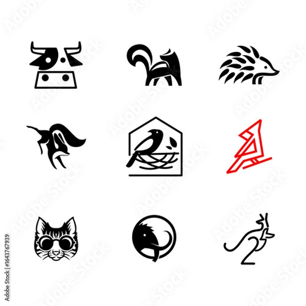 Fototapeta Set of Animal and Nature Icon Designs in Black and Red