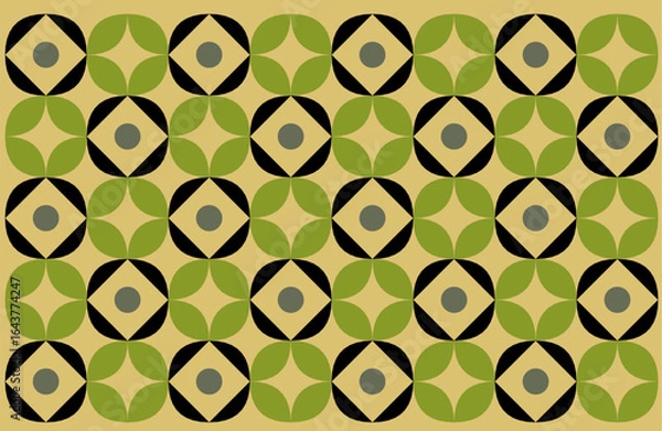 Fototapeta An Indonesian ethnic batik style with geometric patterns in a chic green, black, and beige color scheme. Floral background design art with flower design 