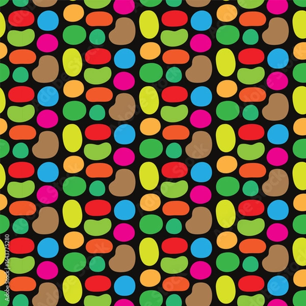 Fototapeta Colorful Abstract Pebble Arrangement on Black A Seamless Texture