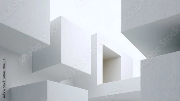 Fototapeta Abstract minimalist white cubes on white wall, a study in geometric design and architectural detail