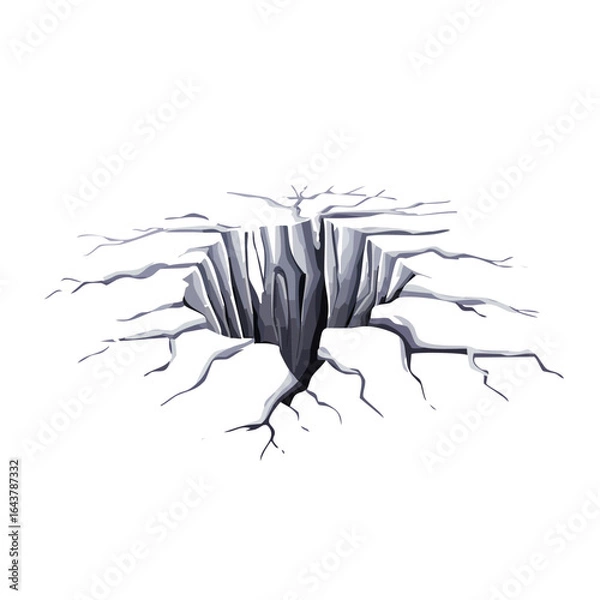 Obraz Cracked Ground Fissure Illustration with Root Strands Against a Black Background