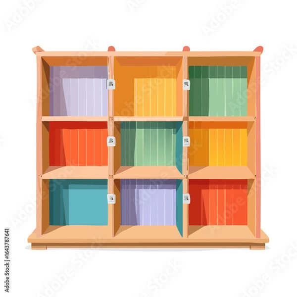 Obraz Colorful Shelving Unit with Nine Cubes, Isolated Cartoon Interior Design Element