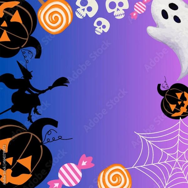 Fototapeta Halloween Fram and Background with Candy ,Carving  Pumpkin Witch, Ghost, Evil  for Copy Space