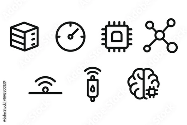Fototapeta Illustrations showcasing technology concepts related to computing and connectivity in a minimalist design