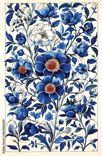 Obraz Elegant Blue and White Floral Pattern.