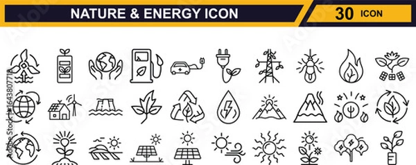 Fototapeta Vector art of collection of nature and energy icons isolated on white background