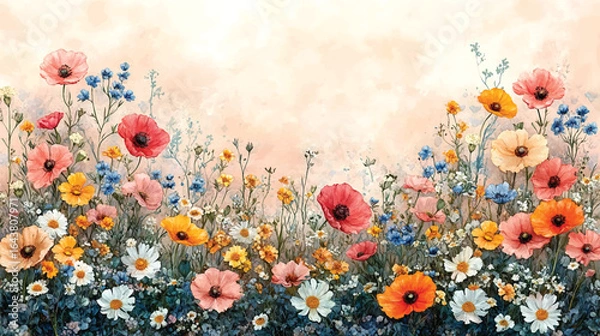 Obraz Hand-Painted Wildflower Landscape.