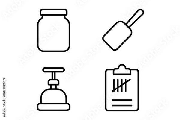 Fototapeta Tools and containers used in food preparation and preservation activities in a kitchen setting