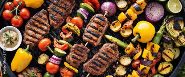 Obraz Classic Barbecue Grill with Meat and Veggies