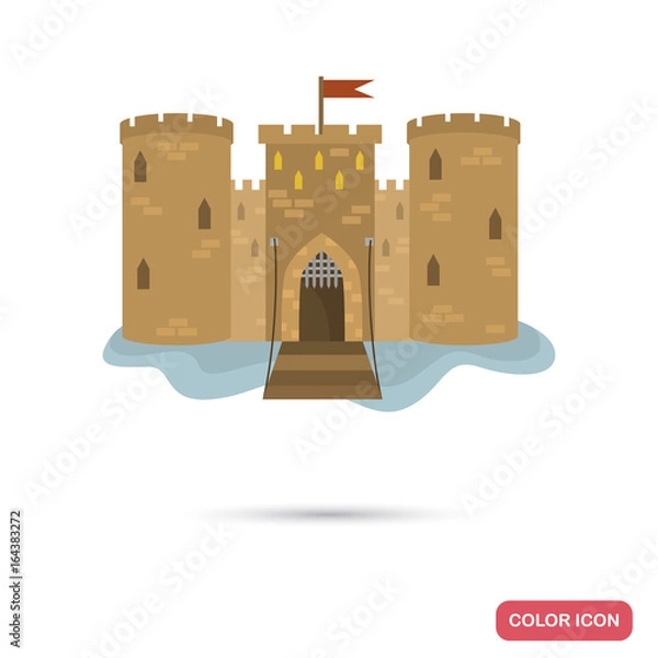 Fototapeta Middle age castle color flat icon for web and mobile design