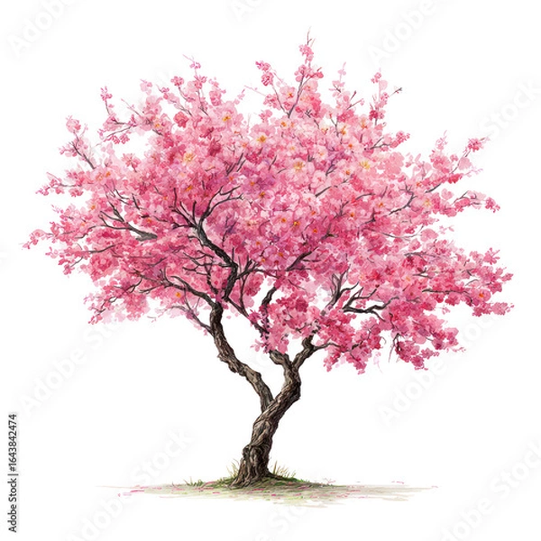 Obraz Hand-drawn ornamental cherry blossom tree with delicate flowers on transparent background