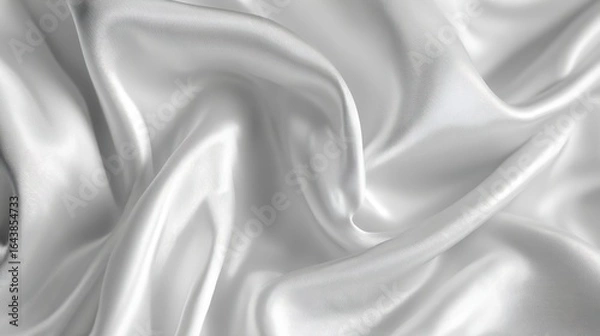 Fototapeta A 4K photo of smooth white silk fabric with elegant folds and soft shadows, creating a pristine background.