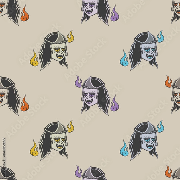 Obraz Seamless Yurei Head Cartoon Pattern