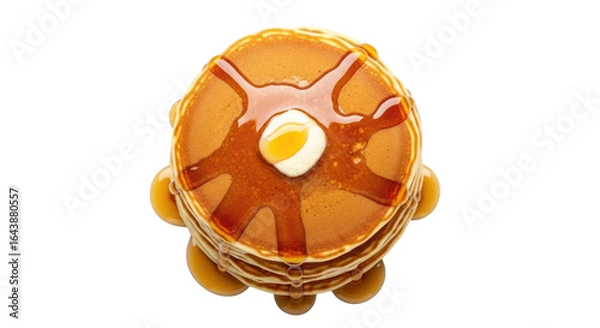Fototapeta Delicious stack of golden brown pancakes drizzled with syrup and butter