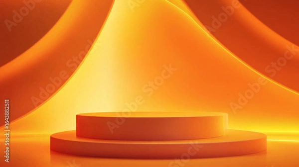 Fototapeta Two-tiered, circular, orange podium display.