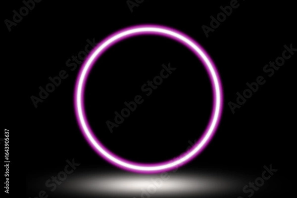 Fototapeta Glowing neon pink oval ring on black background with light effect