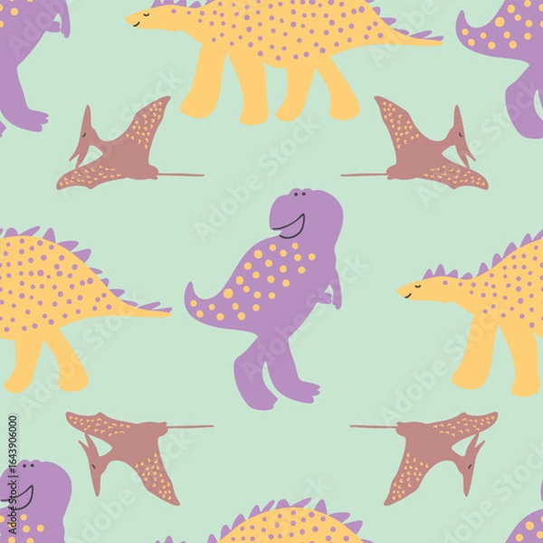 Obraz Cute Colorful Dinosaurs Vector Seamless Pattern
