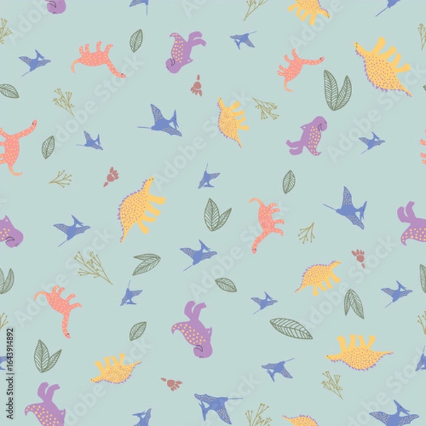Obraz Cute Colorful Dinosaurs Vector Seamless Pattern