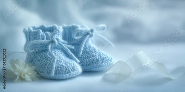 Obraz The adorable blue knitted baby booties surrounded by delicate decorations.