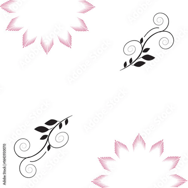 Fototapeta A dark, moody floral design featuring abstract red and pink flowers and leaves scattered across a black canvas.