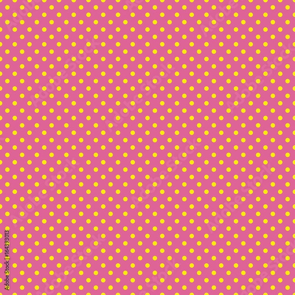Fototapeta The polka dot pattern. Seamless vector illustration with round circles, dots. Yellow and pink. Vector illustration in retro, vintage style print on fabric, textile, wrapping, Wallpaper, scrap-booking