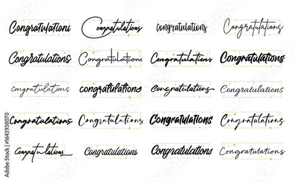 Obraz Congratulations message with stars inside a thin frame. Elegant typography congrats bundle.