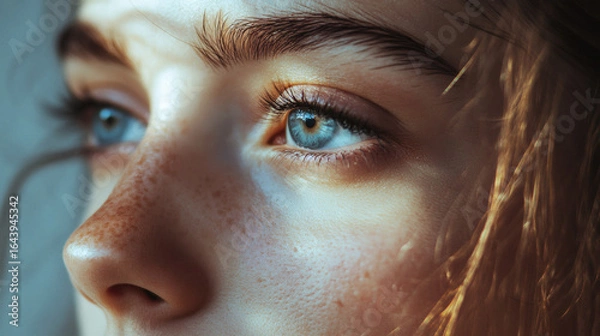 Obraz Close-up portrait of a young person's face.