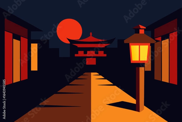 Fototapeta Lantern Lit Japanese Street