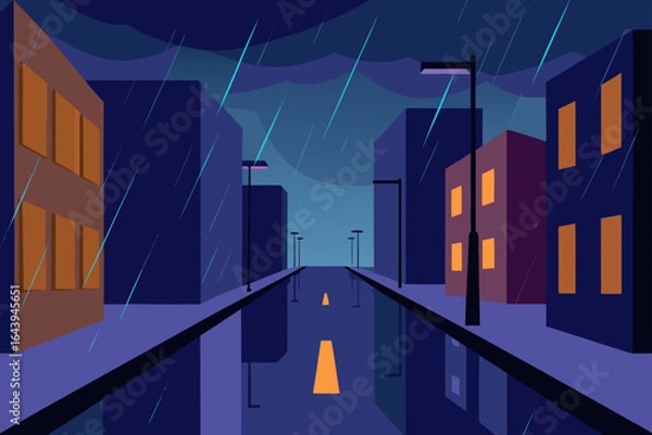 Fototapeta Rainy City Street At Dusk
