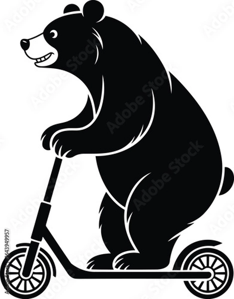 Fototapeta Bear Riding Scooter Silhouette Vector Design, Transparent Background.