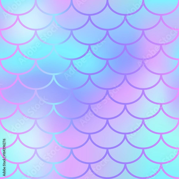 Fototapeta Cool blue fish scale pattern vector texture. Mermaid seamless pattern tile.