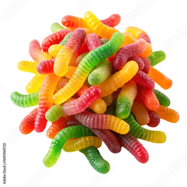 Fototapeta A pile of colorful gummy worms candy isolated on transparent background
