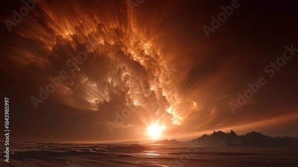 Obraz Erupting Solar Flare over Desert Plains in Dramatic Sky Display