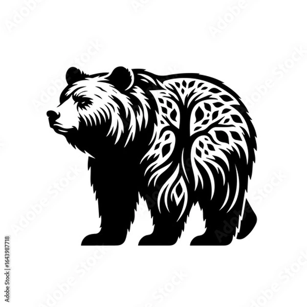 Obraz Illustration of a bear isolated on white background, standing in profile view