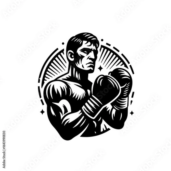 Fototapeta A strong boxer in a fighting stance isolated on white background
